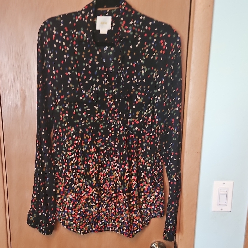 Anthropologie Red and Black Notched Collar Button Down